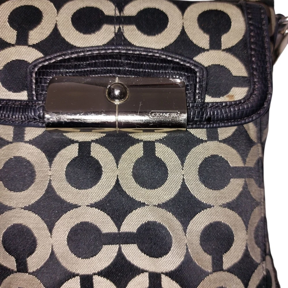 Coach Black and Cream Crossbody Bag with Monogram Pattern